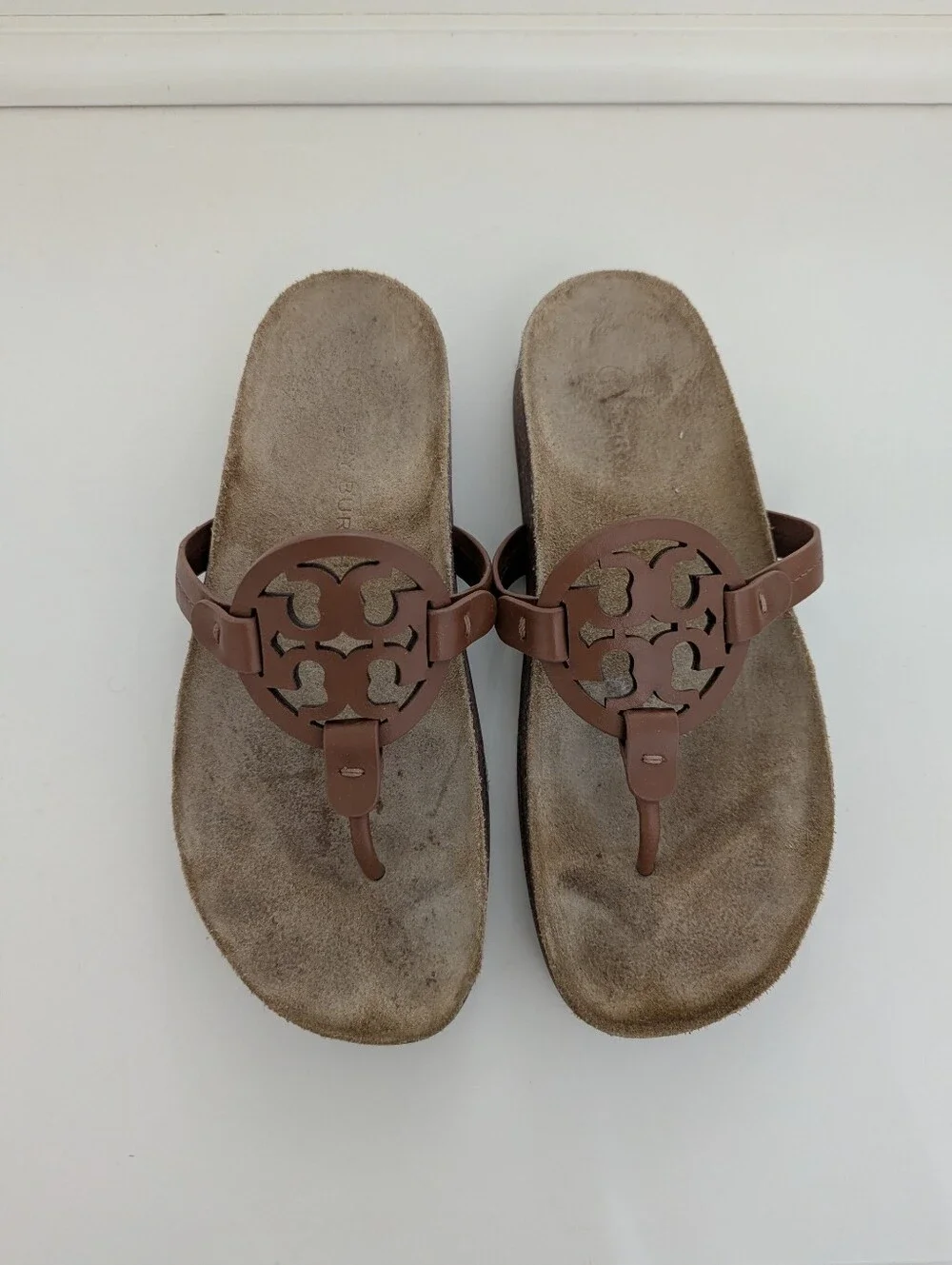 GUC! Tory Burch Miller Cloud Sandal In Brown Leather Natural Size 8